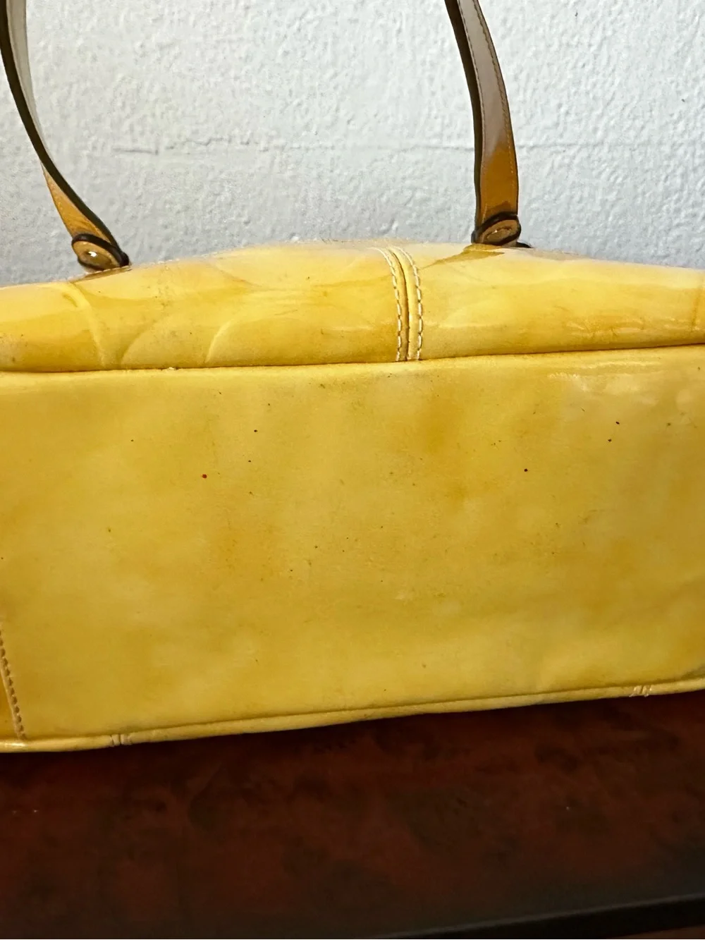 COACH Patent-Embossed Tote in Mustard Yellow Casual Handbag